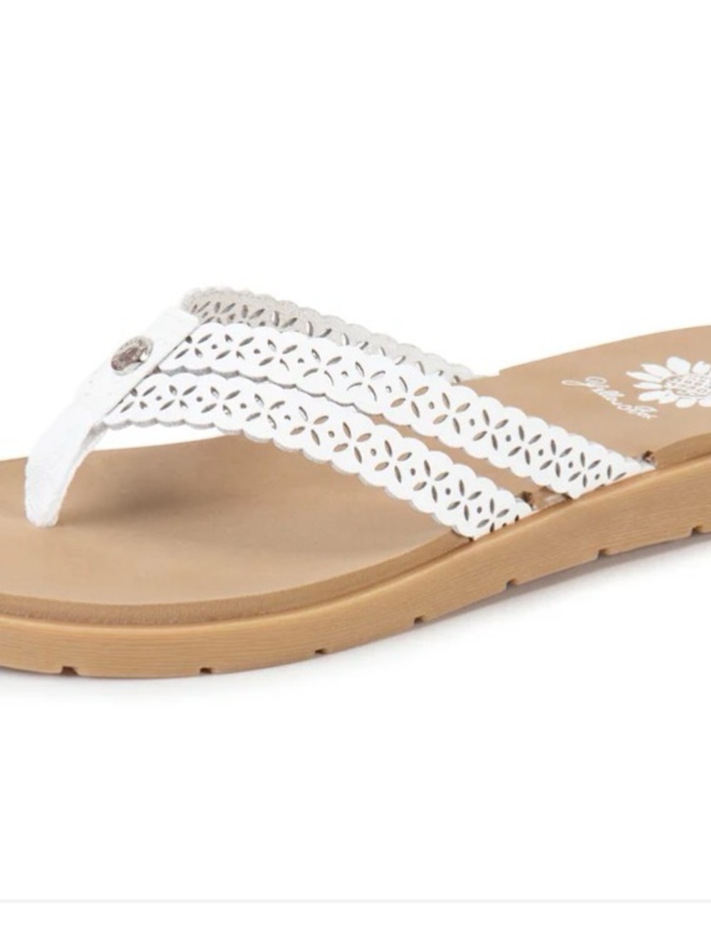 Yellow Box Women's White Laser-Cut Thong Sandal